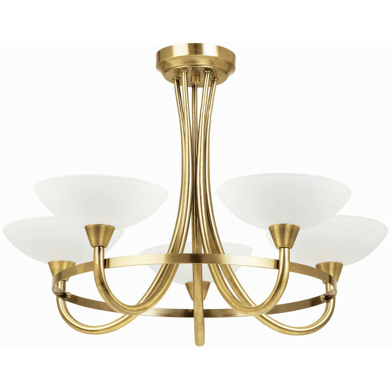 Endon - Cagney - Plafonnier semi-encastré à 5 bras, laiton antique, verre blanc, G9