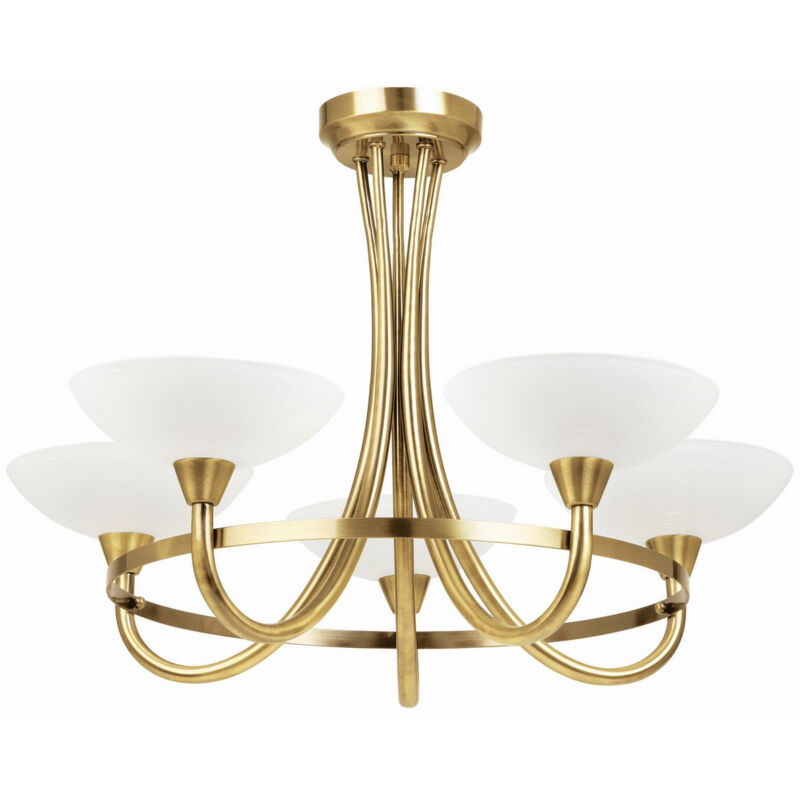 Endon - Cagney - Plafonnier semi-encastré à 5 bras, laiton antique, verre blanc, G9 Endon - Cagney - Plafonnier semi-encastré à 5 bras, laiton antique, verre blanc, G9
