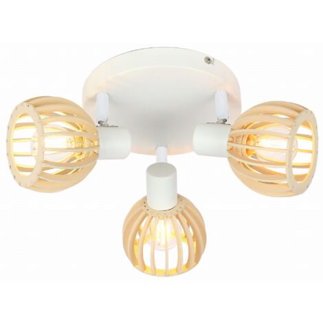 Plafonnier Candellux Atarri blanc bois clair Ø35cm