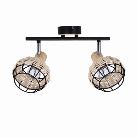 Plafonnier Candellux Tajga rotin/bois 2xE14 40W noir