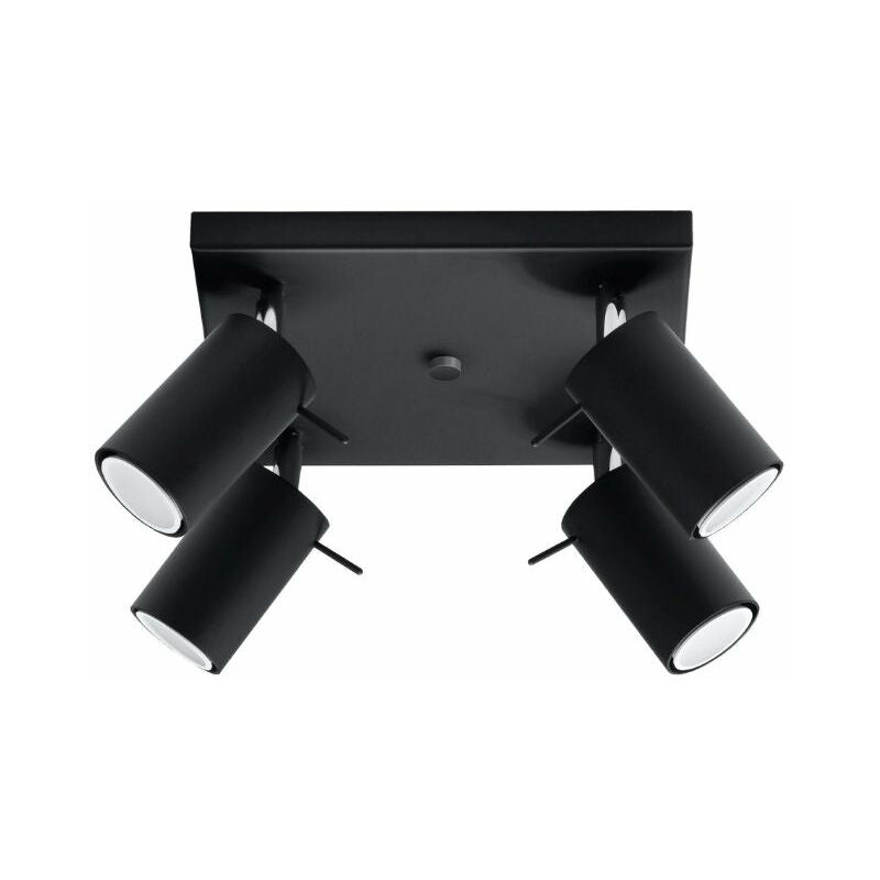 Plafonnier Carré 4 Spots Orientable pour Ampoule GU10 - Noir Silumen