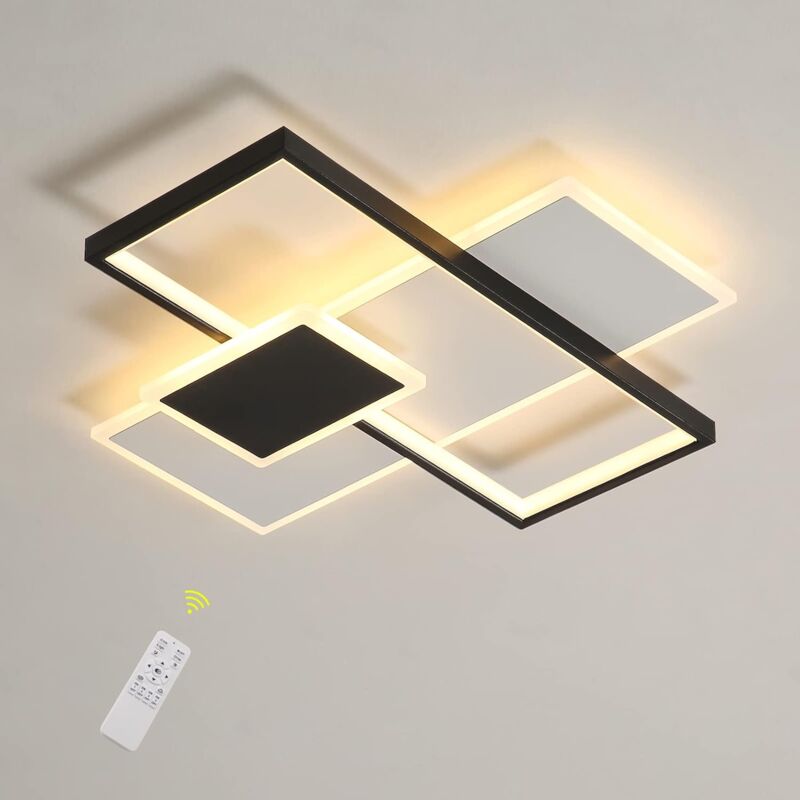 Plafonnier LED Moderne, Éclairage de Plafond LED Dimmable 2700K-6500K avec Télécommande, Lampe de Plafond Noir et Blanc 50CM pour Salon, Chambre,