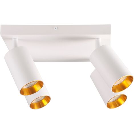Plafonnier carré 4 spots GU10 blanc/or Polux Maribel