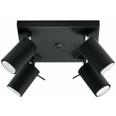 Plafonnier Carré 4 Spots Orientable pour Ampoule GU10 - Noir - SILUMEN
