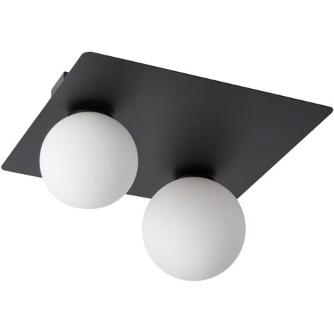 Plafonnier carré noir 2 globes verre Sigma Argon G9