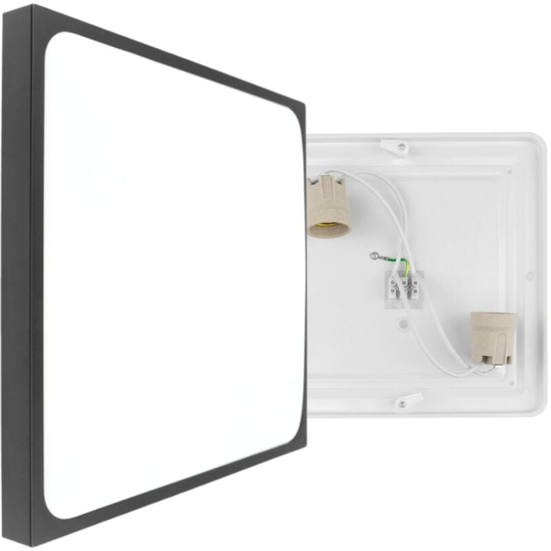 Plafonnier carré pour deux ampoules 2x E27 NOIR Montage en saillie