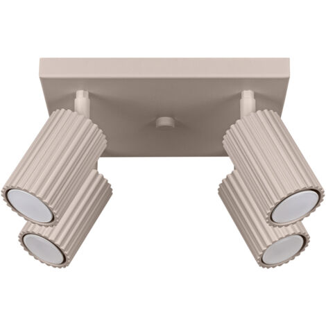 Plafonnier carré taupe moderne, spots orientables de 25 cm, 4 ampoules GU10 de 10 W, KARBON Sollux Lighting