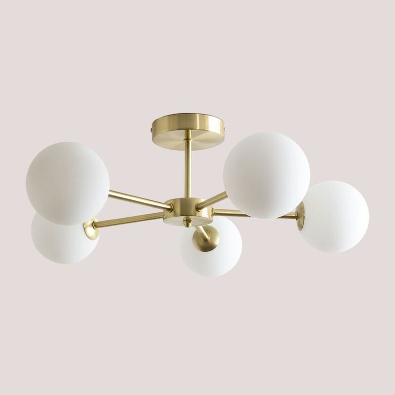 Sklum - Plafonnier en fer Castefi avec 5 boules de verre Or