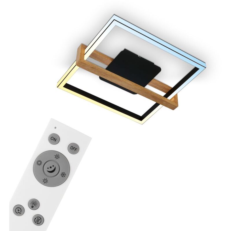 Briloner - Plafonnier cct led, noir, avec bois, LED/40W