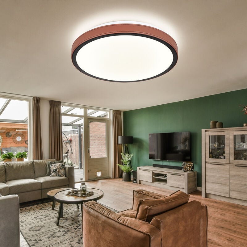 Plafonnier cct plafonnier rond lampe de salon marron Plafonnier led, aluminium, métal, acrylique, 1x led 12 watts 637 lumen blanc chaud/blanc froid,