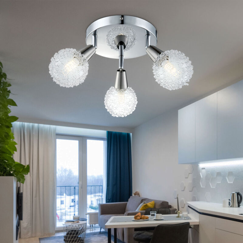 Plafonnier chrome clair salle à manger design spot rond alu plafonnier maille sphérique salon, spots mobiles, 3x E14 led 3W 300lm, 18 cm