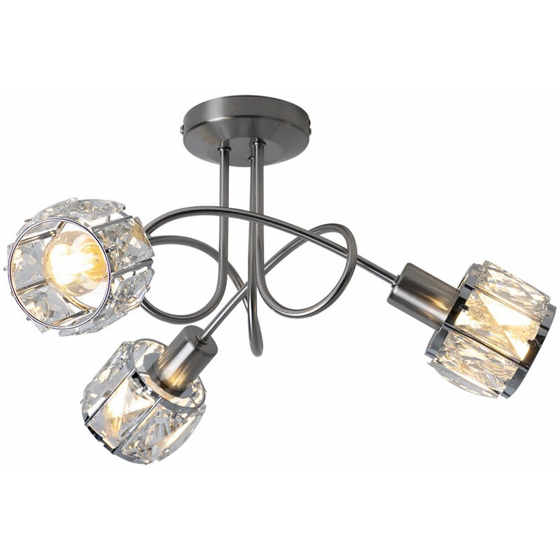Spot rond plafonnier chrome plafonnier 3 flammes cristal moderne, cristaux de verre clair, 3x E14, DxH 38 x 24 cm