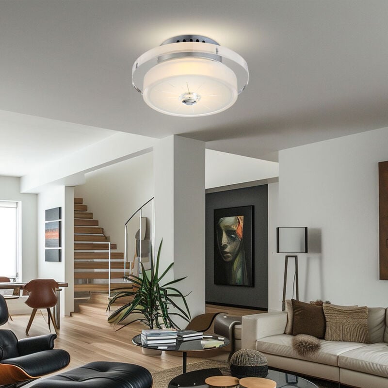 Plafonnier chromé lampe de cuisine plafonnier led rond en verre luminaire de couloir, 9W 710lm blanc chaud, DxH 20 x 10,5 cm