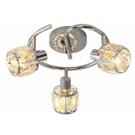 Plafonnier chrome rond 3 globes cristal Crownie E14