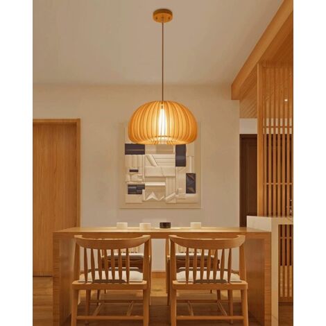 Plafonnier Citrouille Nordique Luminaire Suspendu Japonais Luminaire en Bois Massif pour Chambre Cuisine Restaurant Salon (Taille: Largeur: 18cm)