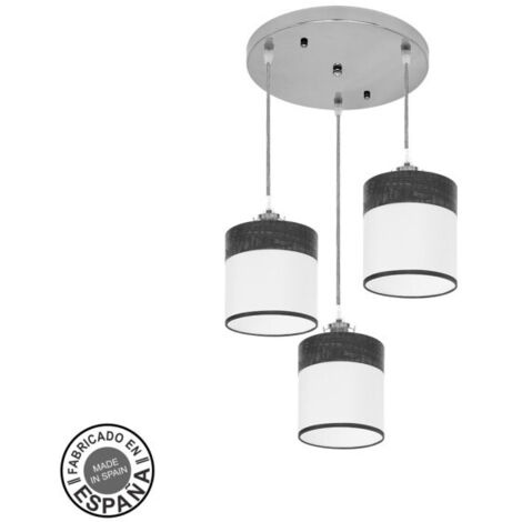 Plafonnier Cloe 3xe27 Chrome/blanc-noir bois Regx42x42 cm