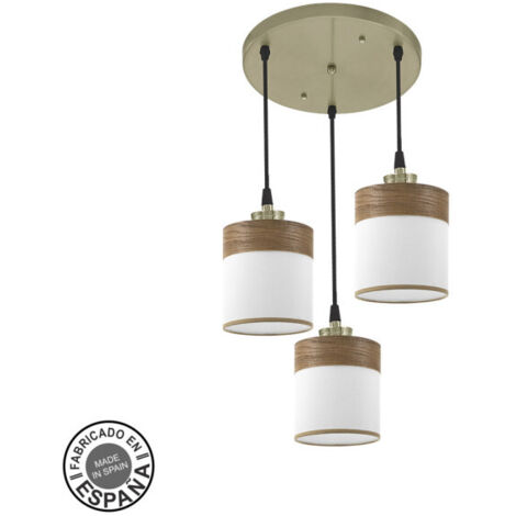 Plafonnier Cloe 3xe27 Cuir/blanc-bois foncé Regx42x42 cm