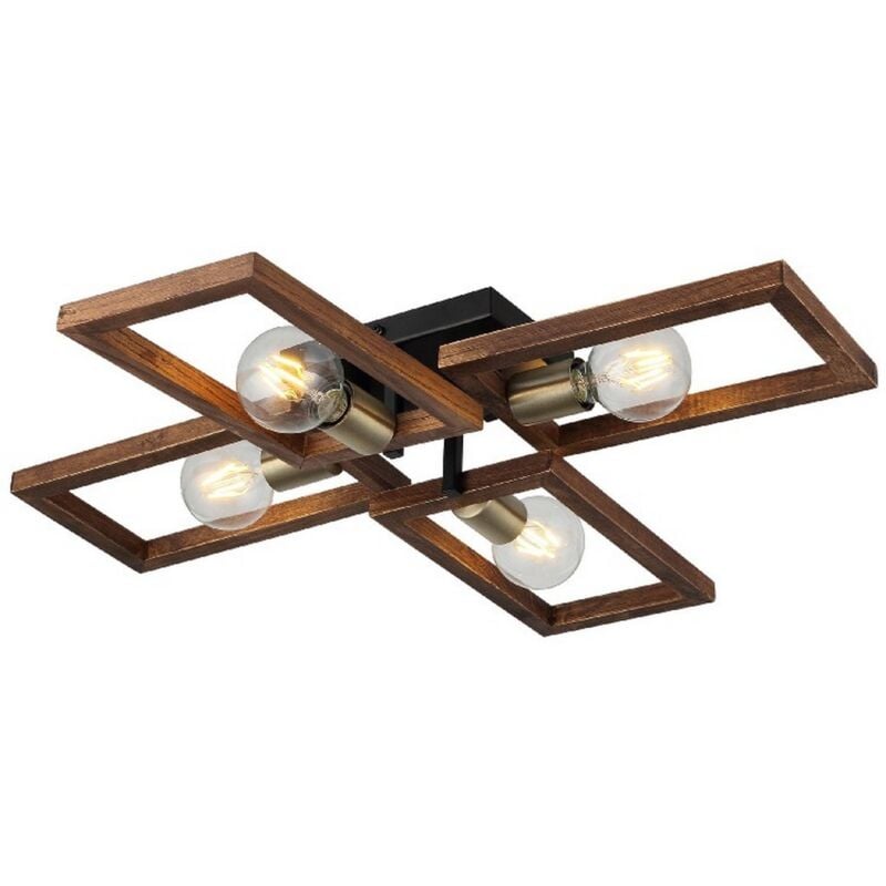 Epikasa - Plafonnier Como, Métal, Bois, Or, Noir, Bois, 70x66x12 cm