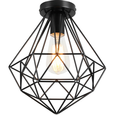 Plafonnier Contemporain forme Diamant 26cm en Métal Luminaire E27 Noir