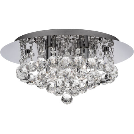 Plafonnier cristal de salon plafonnier moderne argent, chrome rond, 4 flammes 4x G9, DxH 35x17,5 cm