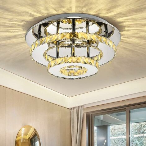 Plafonnier Cristal LED, Lustre Plafonnier Cristal Moderne Design, Éclairage pour Chambre Salon Balcon Couloir, 36w Ø30cm H15cm Blanc Chaud(3000-4000k)
