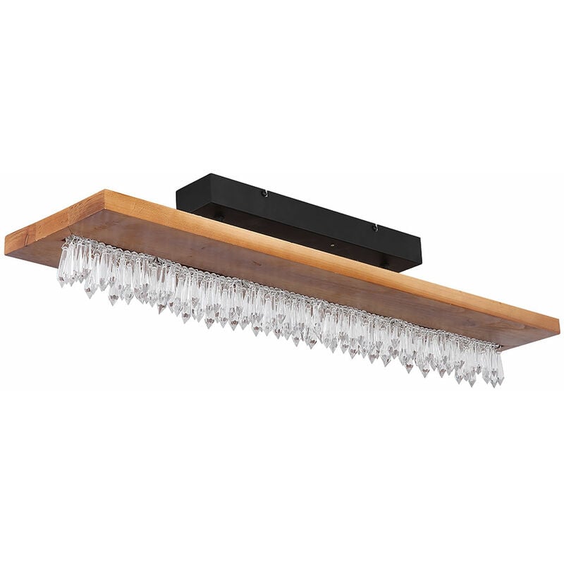 Plafonnier cristal plafonnier moderne bois LED lampe en bois salle à manger, décor cristal, aspect bois, métal noir opale claire, 1x LED 25W 1546Lm