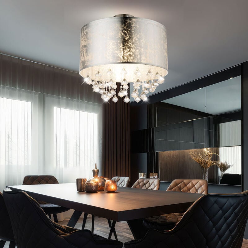 Plafonnier cristal suspendu lampe cristal salle à manger plafonnier cristaux, feuille d'argent, métal, 1x E27, DxH 30x31 cm