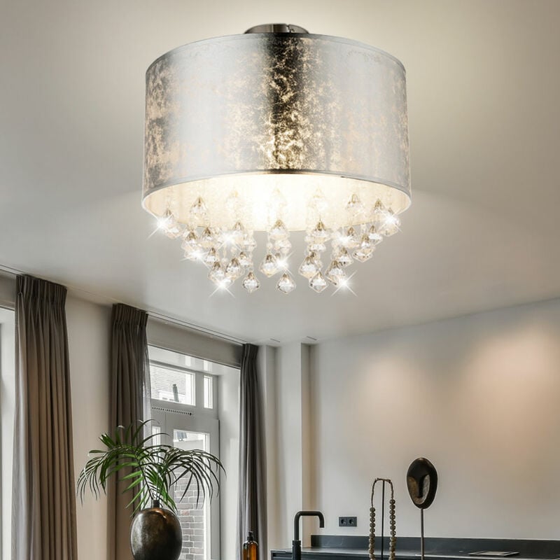 Plafonnier cristal suspendu lampe cristal salle à manger plafonnier cristaux, feuille d'argent, métal, 1x E27, DxH 30x31 cm