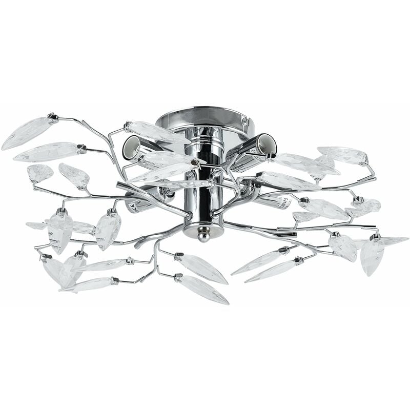 Plafonnier cristal suspension luminaire design LED diamètre 47,5 cm métal chrome argent - Métal