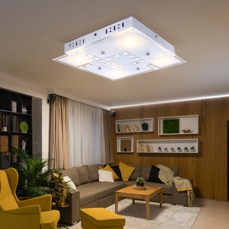 Plafonnier cristaux lampe de salon plafonnier verre, aluminium, 4x led 5W 400Lm blanc chaud, LxlxH 32x32x6,5 cm