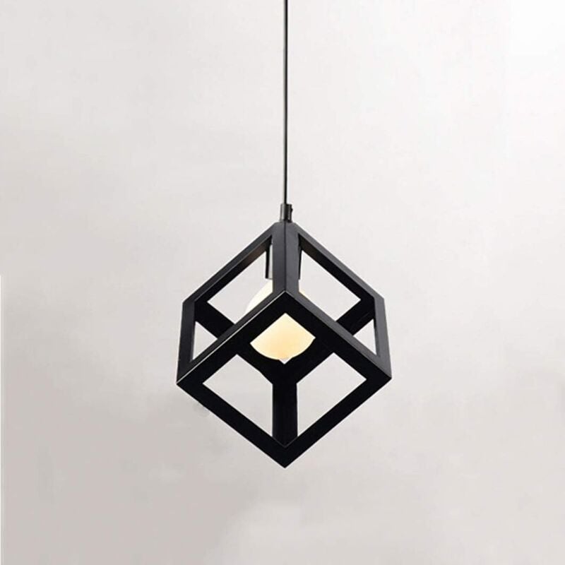 Plafonnier Cube Industriel,Suspension Luminaire en Métal, E27 Créatif Plafonnier Carré Noir Suspension Luminaire pour Chambre à Coucher, Cuisine,