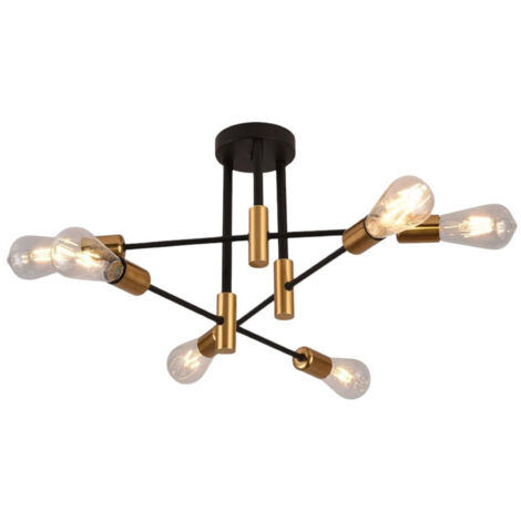 Plafonnier De Plafond De Plafond De Conception Industriel Noir Moderne 6 Porte-lampe E27 Pn-14