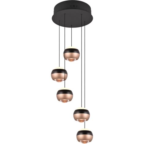 Plafonnier de salle de bain 5xled 8W noir mat et café – Variateur 3 niveaux – Luminosité ajustable 2300K/3000K/4000K – Design sphérique moderne – Trio