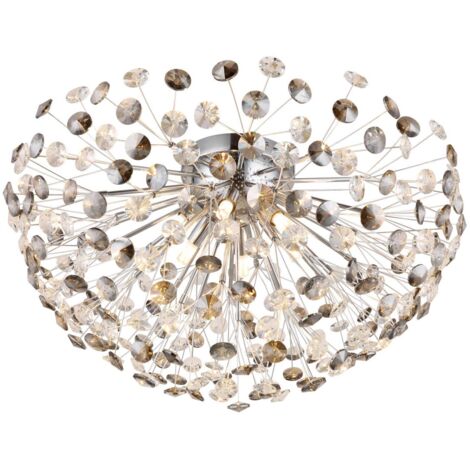 Plafonnier de salon 6 flammes cristal fumé transparent G9