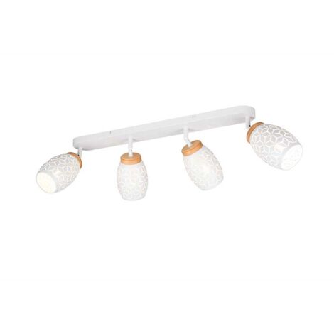 Plafonnier de salon, lampe de couloir, métal blanc, E14, 4 ampoules, L 74 cm