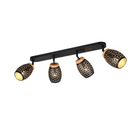 Plafonnier de salon, lampe de couloir, métal noir-doré, E14, 4 ampoules, L 74 cm