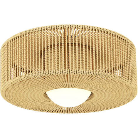 Plafonnier de style bohème, suspendu avec douille LED G9, abat-jour rond en corde de chanvre