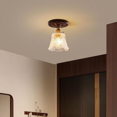 Plafonnier de style français pour couloir, lustre en verre vintage, luminaire décoratif LED, interrupteur en laiton, lumière chaude, 15 cm