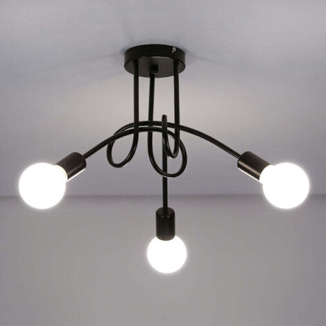Plafonnier de style industriel, lustre rétro en fer forgé, lustre à trois lampes E27 noir, convient au salon, à la chambre, à la cuisine et à la salle à manger, 55 cm de diamètre (ampoule non incluse)