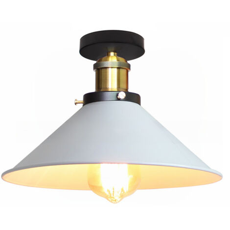 Plafonnier de style industriel, lustres rétro en métal, suspensions LED, plafonnier de haute qualité, φ30 cm (blanc et doré)