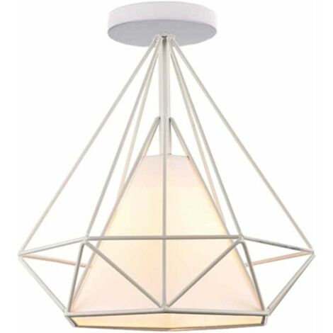 Plafonnier de style industriel rétro en forme de cage, lustre en fer forgé en métal en forme de losange, convient aux salons, chambres, à la décoration intérieure et aux cuisines, blanc.