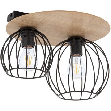 Plafonnier décoratif rond double Cyber 2xE27 noir bois