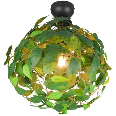 Plafonnier décoratif vert/noir feuilles Ø38cm E27 RL