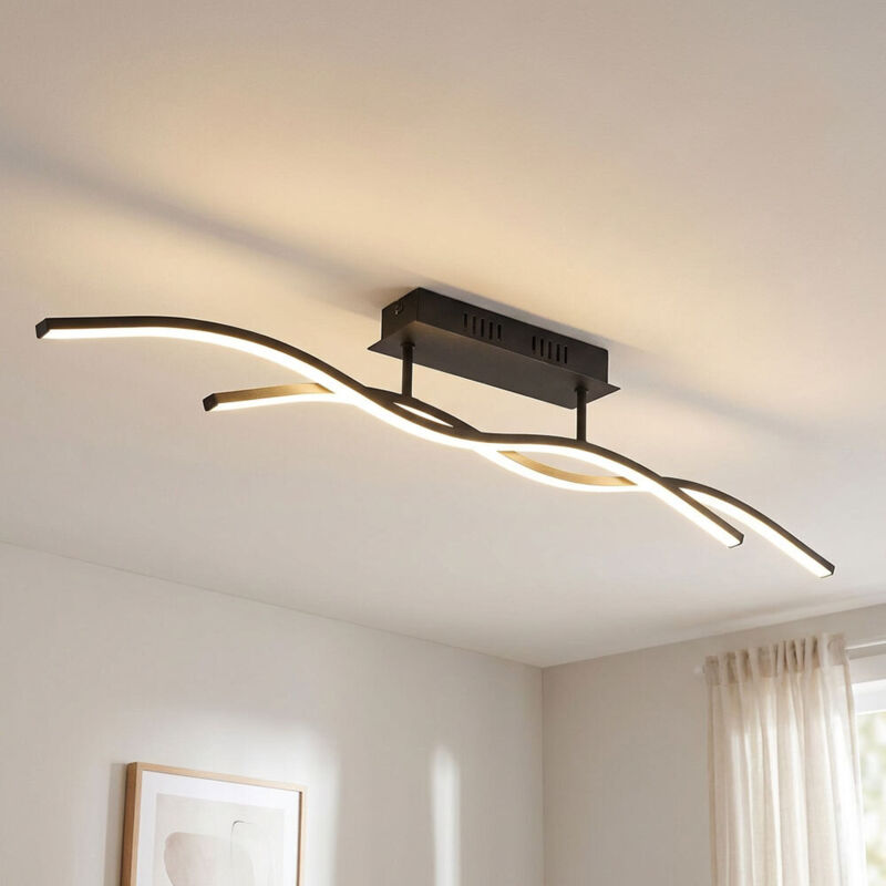 Globo - Plafonnier design lampe salon plafonnier led chambre, noir graphite, 20W 1130lm blanc chaud, LxH 88 x 15,5 cm