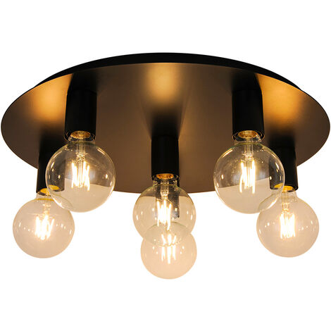 Plafonnier design Lina 6 ampoules métal noir compatible LED