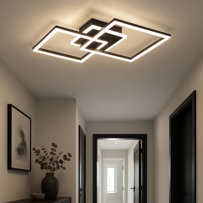 Plafonnier design plafonnier chambre lampe salon, interrupteur variateur 3 flammes, métal noir mat moderne, 1x led 25W 3000Lm 3000K, HxLxP 7x57x35cm