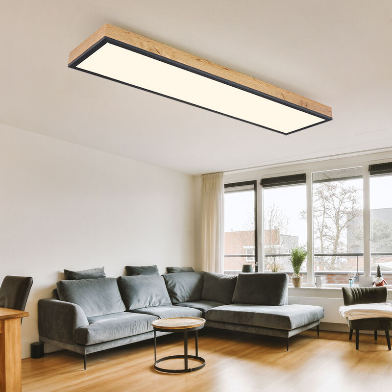 Plafonnier design plafonnier salon lumière cuisine, aspect bois blanc opale graphite, 1x led 24 watts 1500 lumens blanc chaud, HxLxL 6,5x80x20 cm