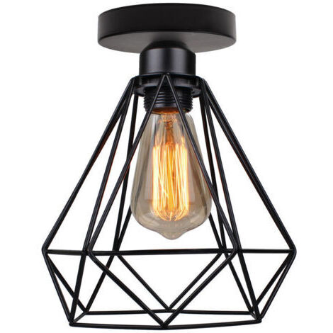 Plafonnier design rétro, plafonnier moderne, style industriel rétro, métal noir, diamètre 20 cm, pour ampoule E27, hauteur 25 cm