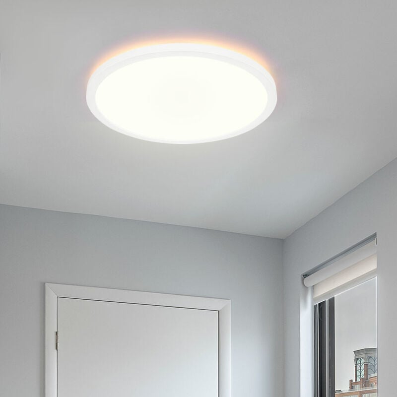 Plafonnier dimmable cuisine plafonnier led salle de bain, rétroéclairage, IP44, blanc, rond, 1x led 18W 1600lm 3000K blanc chaud, DxH 42x2,5 cm