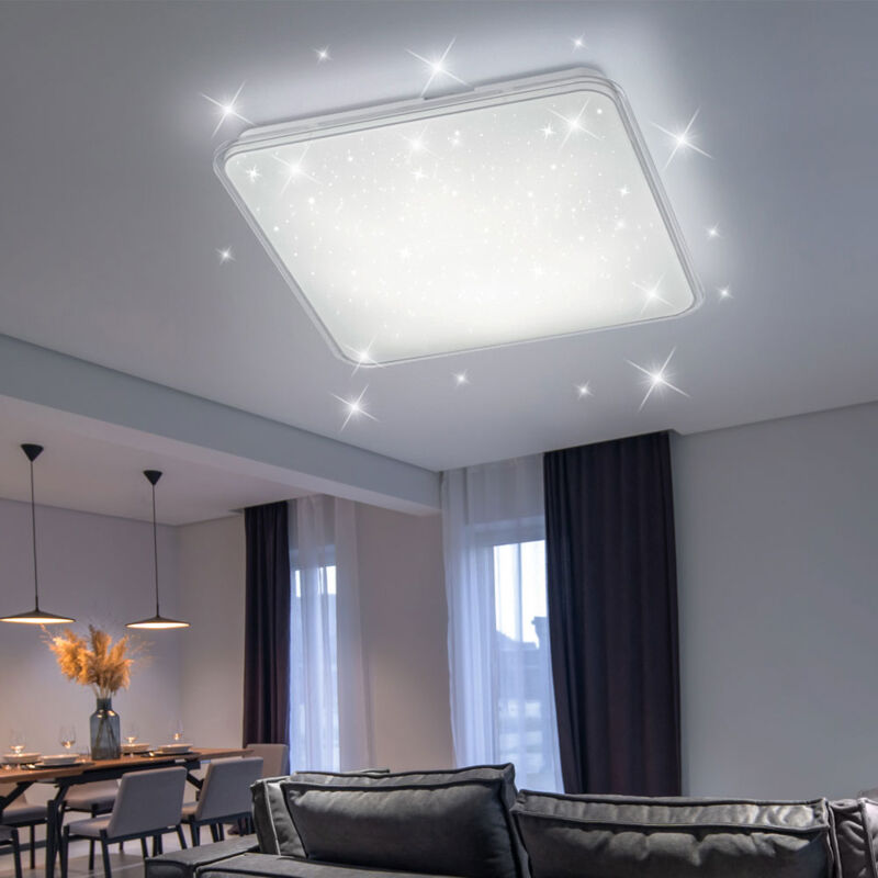Plafonnier dimmable Plafonnier avec effet étoile salle à manger blanc carré, gradateur 3 niveaux, 21 watts LED 2200 lumen 4000K blanc neutre, LxPxH
